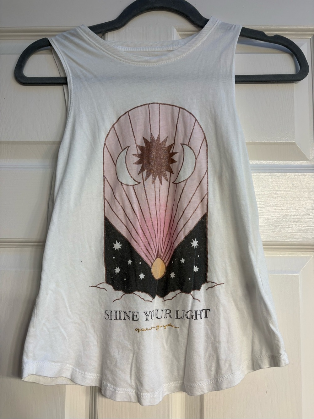 Spiritual Gangster White Tank with Pink & Black Celestial Graphic